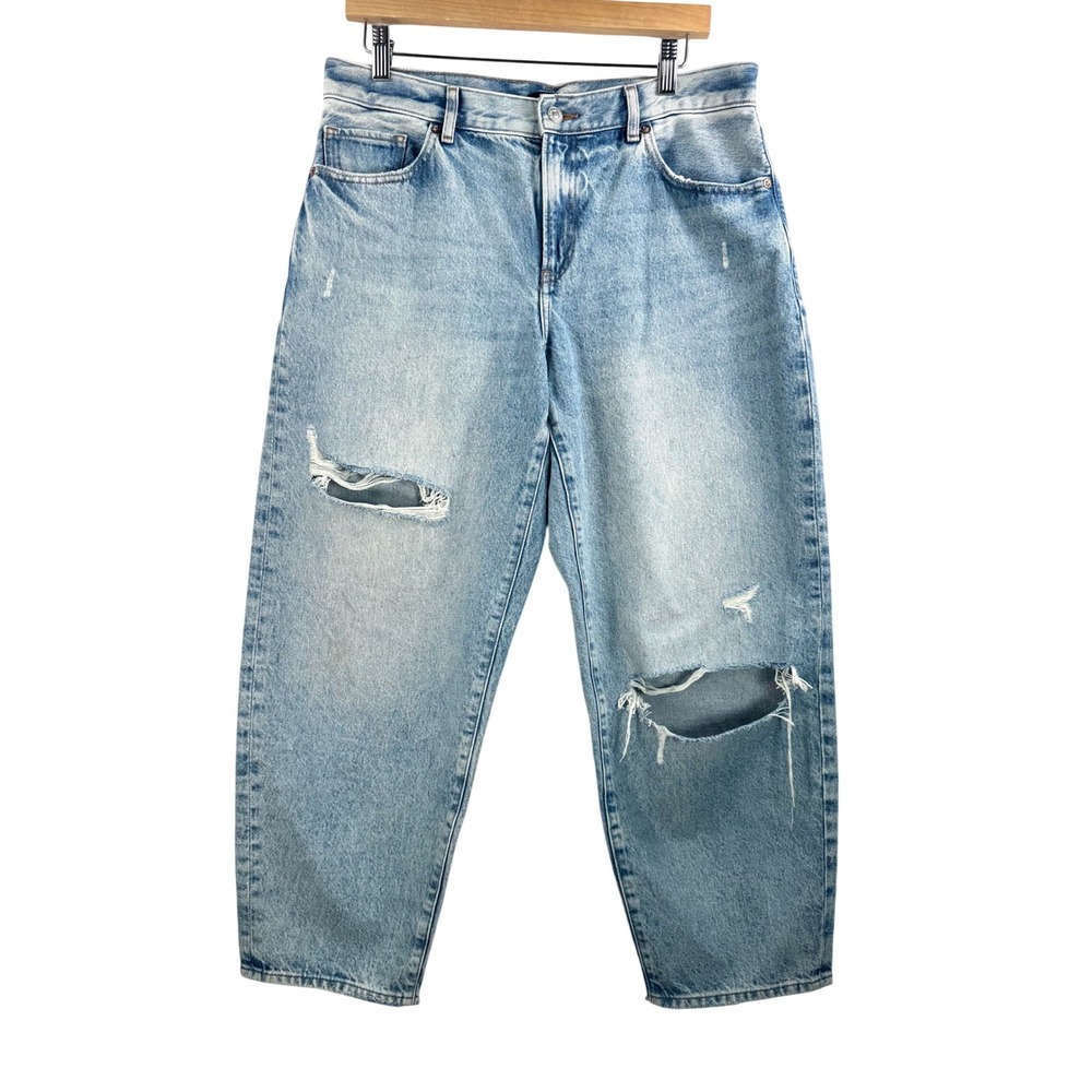 Express Balloon Leg High Rise Relaxed Fit Straight Leg Jeans Ripped Baggy 8